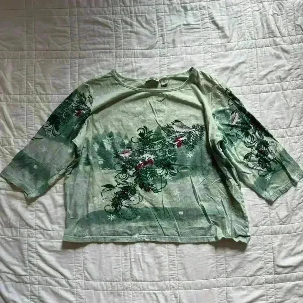 Y2k holiday pastel winter shirt women’s xxl‎ collections etc birds snowflakes